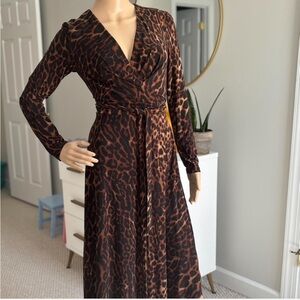 Ralph Lauren Brown Leopard Long Sleeve Dress